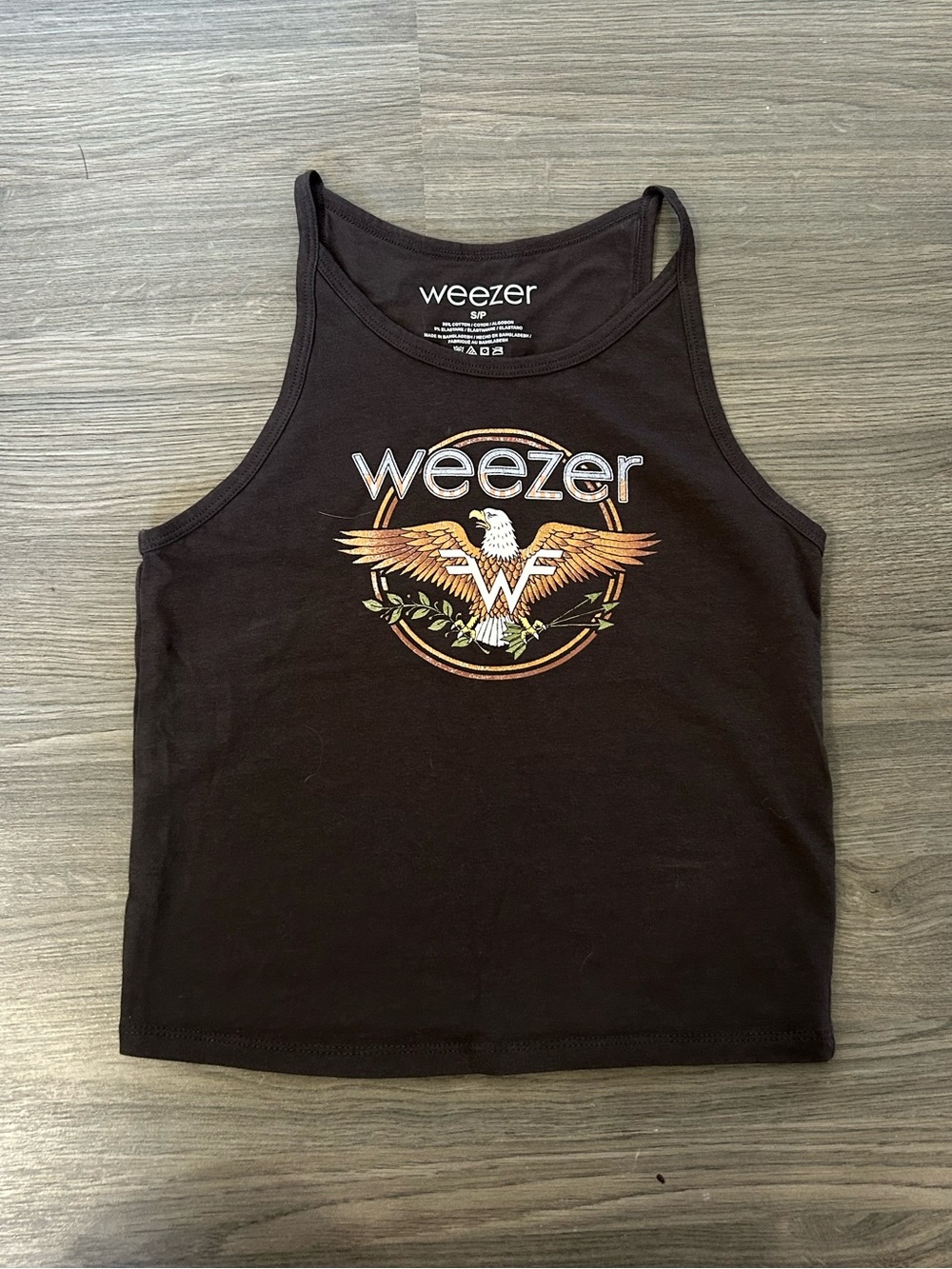 Brown Grey Weezer Eagle USA Flag Graphic Tank Spellout Graphic Halter Tank